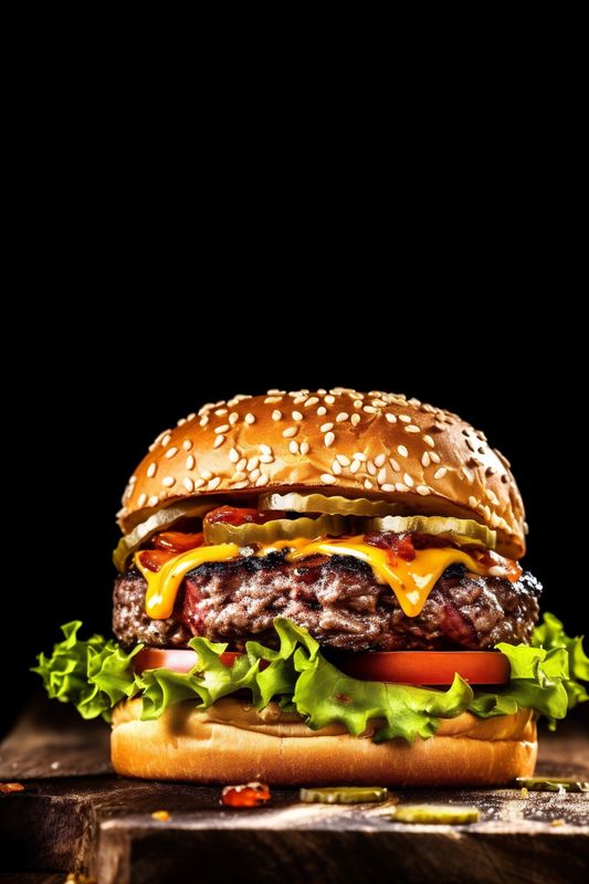 meat fast fast burger sandwich fat snack hamburger food beef food. Generative AI.