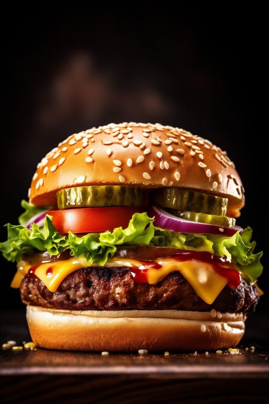 meat beef hamburger burger fat food fast sandwich snack fast food. Generative AI.