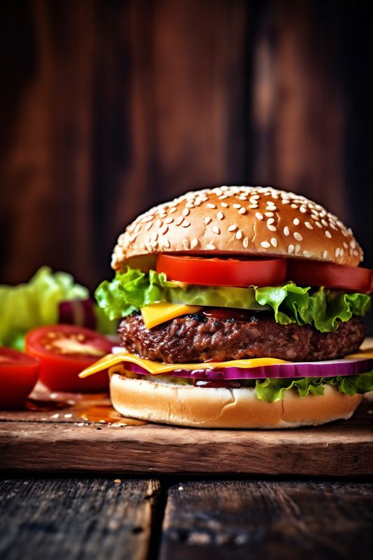 burger sandwich fast snack hamburger fat food food fast beef meat. Generative AI.