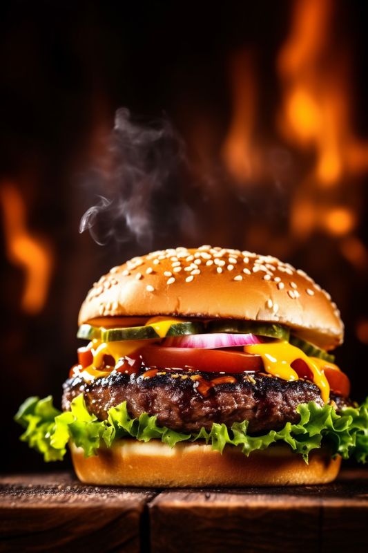 burger fast food sandwich fast food hamburger snack meat beef fat. Generative AI.