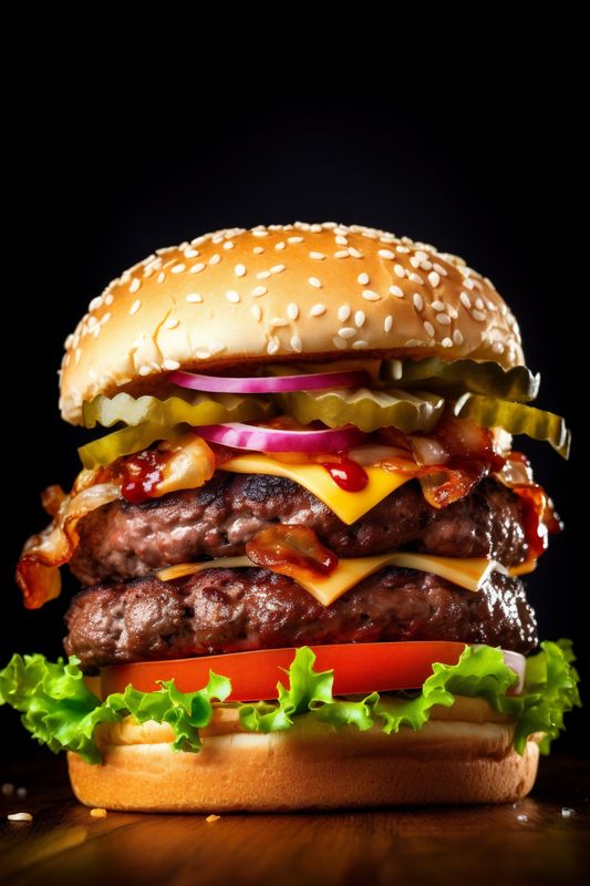 food sandwich meat food fast fast beef burger hamburger snack fat. Generative AI.