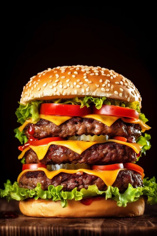 beef hamburger burger food snack sandwich fast food meat fast fat. Generative AI.