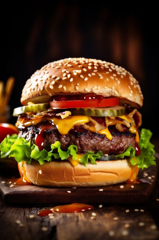 hamburger fast food food fat sandwich fast beef meat burger snack. Generative AI.