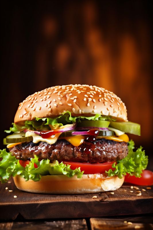 food burger meat fast food fast hamburger snack beef fat sandwich. Generative AI.