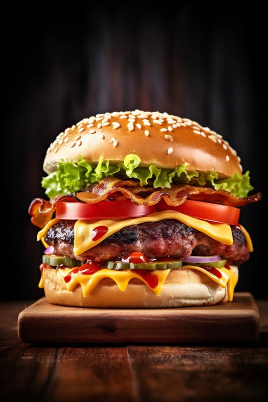 snack food beef sandwich burger meat food fast fast fat hamburger. Generative AI.