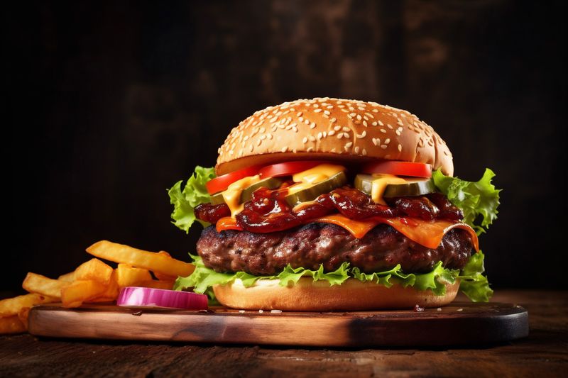 beef food burger sandwich meat hamburger fat food fast snack fast. Generative AI.