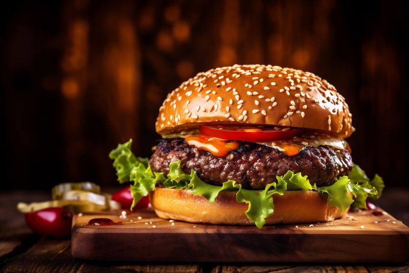 burger fat snack food food meat sandwich hamburger fast fast beef. Generative AI.