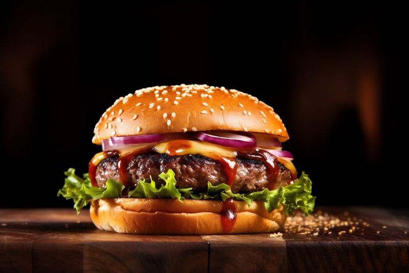hamburger food snack meat burger sandwich food fast fat beef fast. Generative AI.