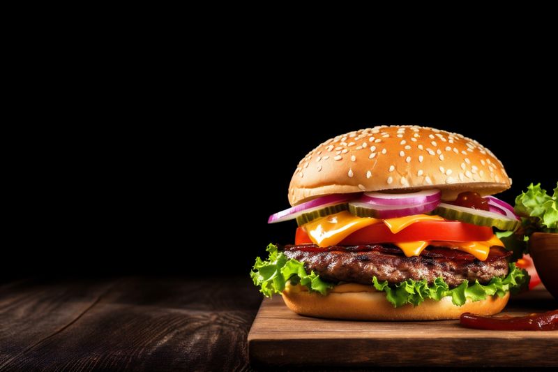 sandwich fast fast burger beef meat snack food hamburger fat food. Generative AI.