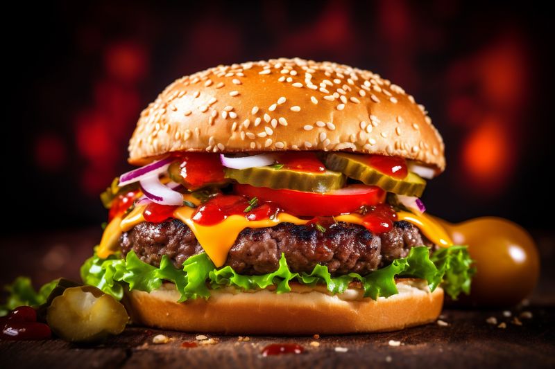 fast snack hamburger food fast sandwich food fat beef meat burger. Generative AI.