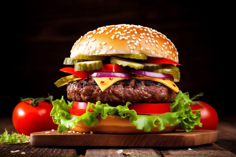 fast food food snack sandwich beef fat fast hamburger burger meat. Generative AI.