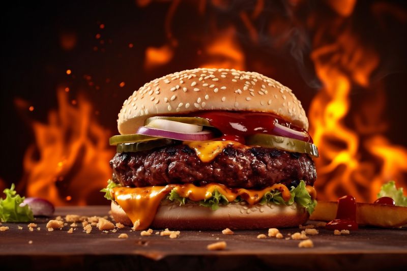 burger fat fast sandwich fast snack food beef meat hamburger food. Generative AI.