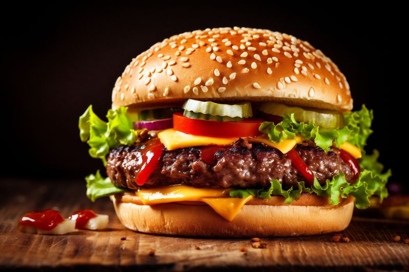 snack sandwich fast beef meat fast fat food burger food hamburger. Generative AI.