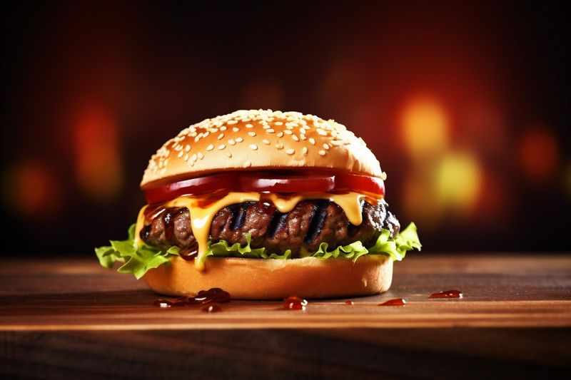 fast food meat sandwich beef hamburger fat fast snack burger food. Generative AI.