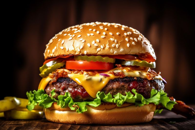 hamburger beef meat sandwich snack food burger fast fast fat food. Generative AI.
