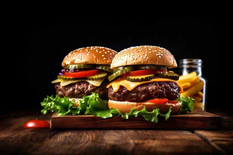 fast burger hamburger meat food fast food fat snack sandwich beef. Generative AI.