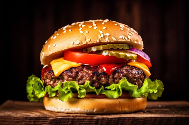 snack food food meat burger hamburger fast sandwich fat fast beef. Generative AI.