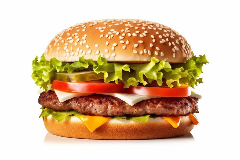 food white beef burger snack sandwich fast background meat hamburger fast food. Generative AI.