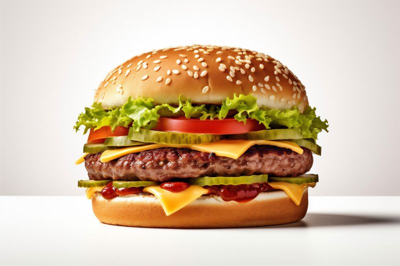 meat background beef snack food white food fast fast hamburger burger sandwich. Generative AI.