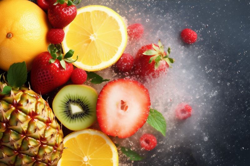 juice smoke collection ice food background apple fruit grape hookah orange. Generative AI.