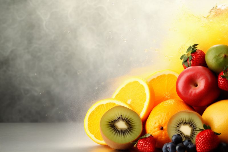 apple orange freshness juice smoke background hookah grape fruit food ice. Generative AI.