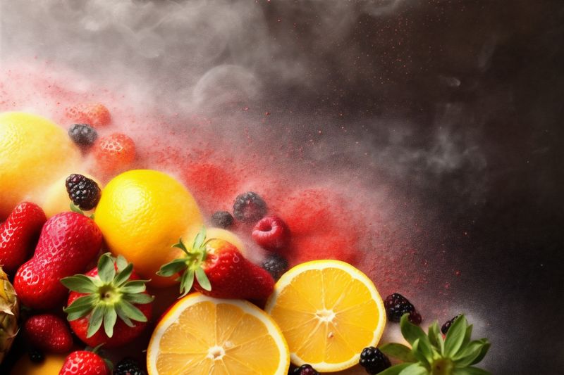 hookah ice banana background grape fruit smoke juice orange food apple. Generative AI.