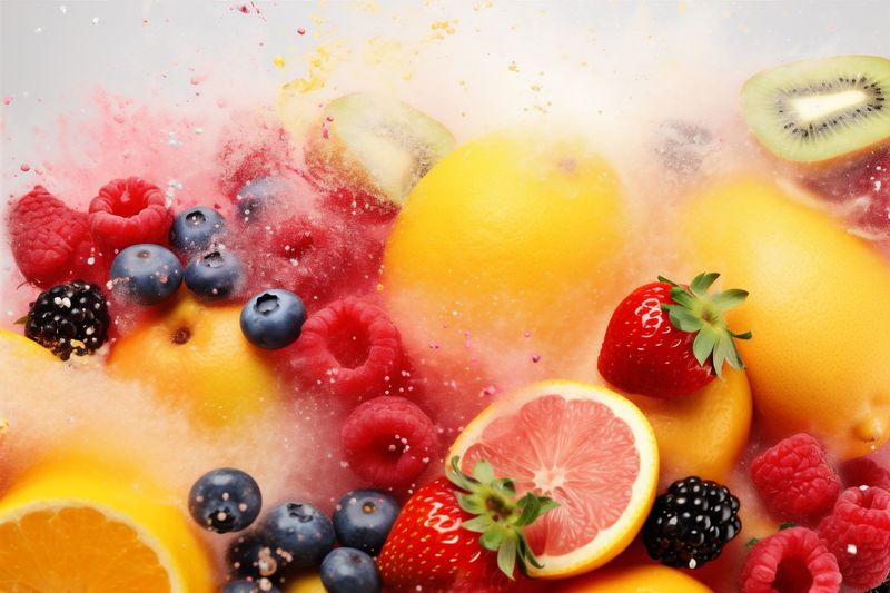 apple fruit grape orange juice hookah ice lemon smoke background food. Generative AI.