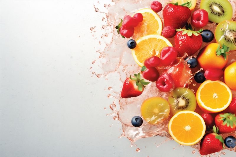 juice ice citrus food background hookah fruit grape apple orange smoke. Generative AI.