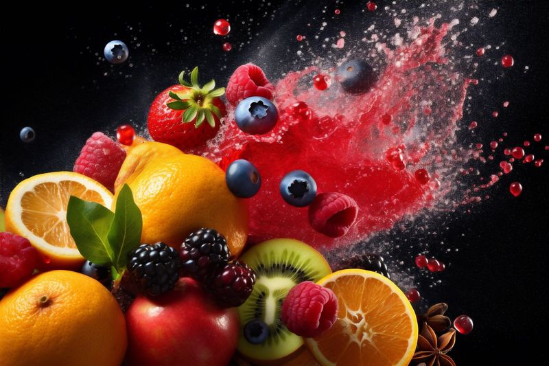 background juice ice grape smoke hookah orange green fruit food apple. Generative AI.