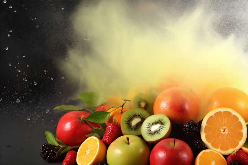 food ice grape smoke organic juice background apple hookah fruit orange. Generative AI.
