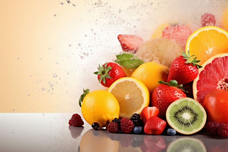 hookah fruit background tomato grape orange ice apple food juice smoke. Generative AI.