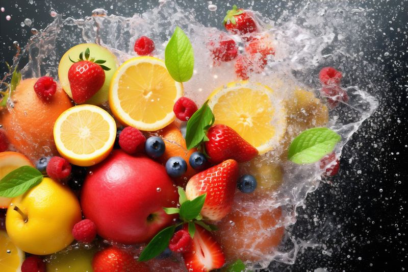 apple orange background ice juice smoke fruit hookah color grape food. Generative AI.