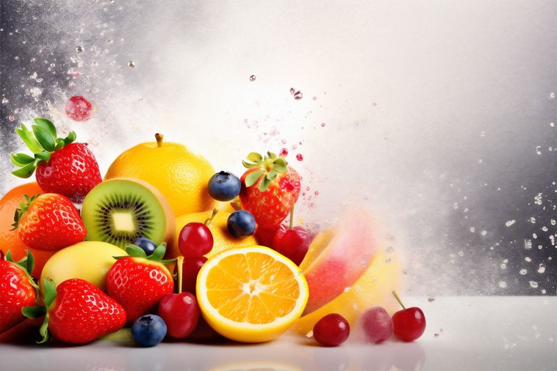 kiwi orange fruit juice hookah food smoke grape apple ice background. Generative AI.