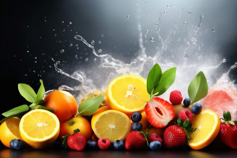 smoke food background juice nourishment ice apple fruit grape orange hookah. Generative AI.