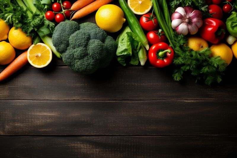 ingredient top vegetable fresh table background cooking dark healthy food view vegetarian. Generative AI.