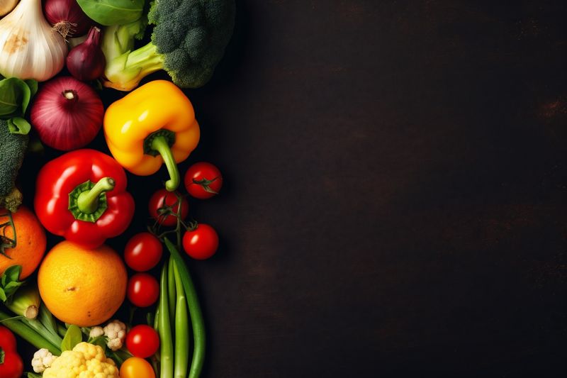 vegetable fresh table ingredient healthy dark food eco cooking vegetarian background. Generative AI.