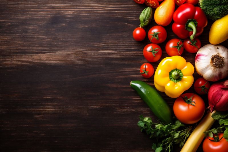 healthy ingredient table wood fresh dark food vegetable background vegetarian cooking. Generative AI.