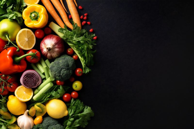 organic food dark vegetarian table background vegetable ingredient healthy cooking fresh. Generative AI.