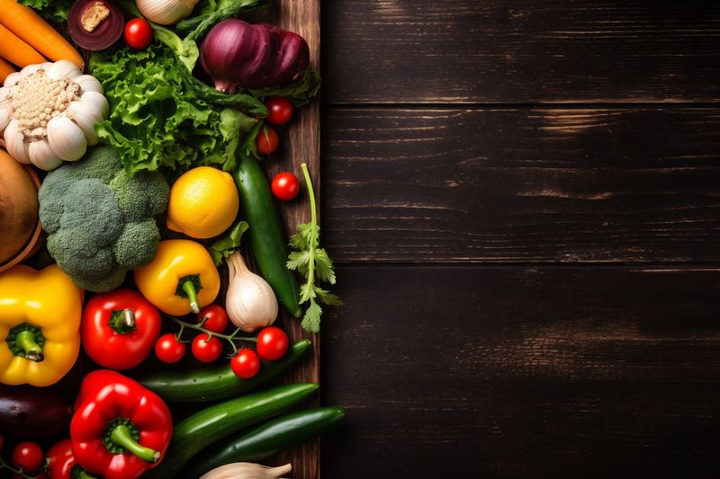 background cooking vegetarian ingredient food diet fresh dark vegetable healthy table. Generative AI.