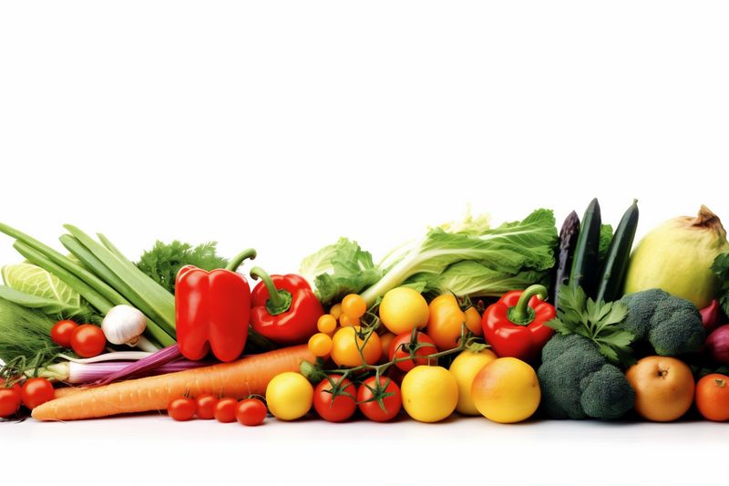 fruit healthy tomato food isolated cucumber vegetable green white background vegetarian. Generative AI.