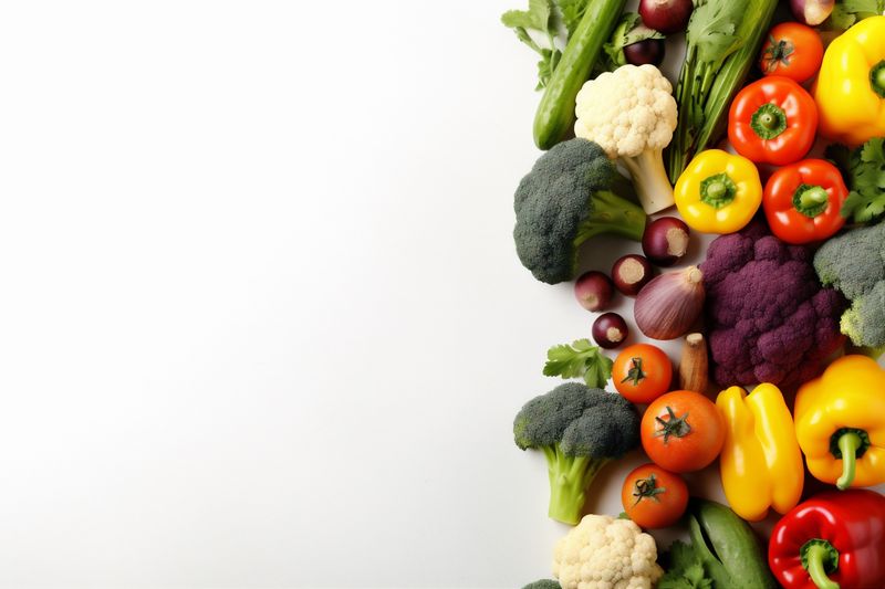 green food vegetable isolated tomato fruit background vegetarian healthy white cabbage. Generative AI.