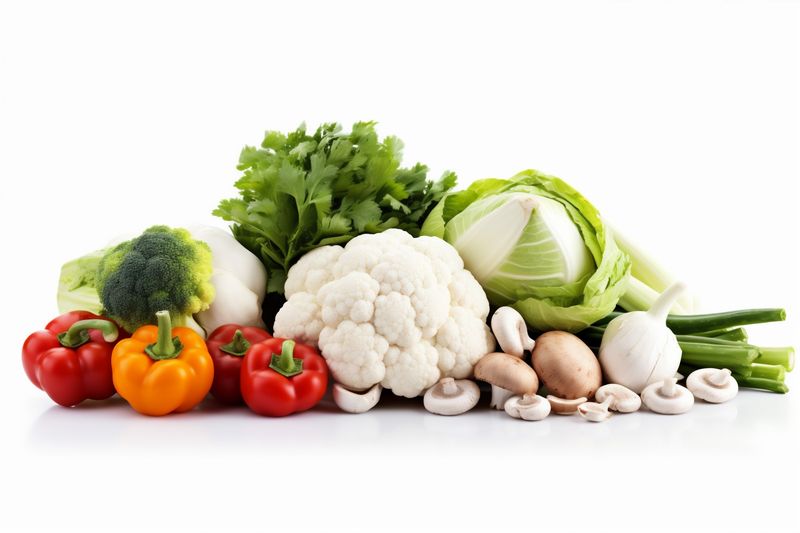 vegetarian background isolated tomato food healthy white diet fruit green vegetable. Generative AI.