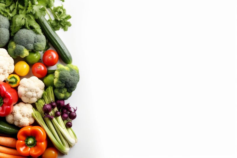 background food vegetarian fresh fruit vegetable tomato isolated white healthy green. Generative AI.