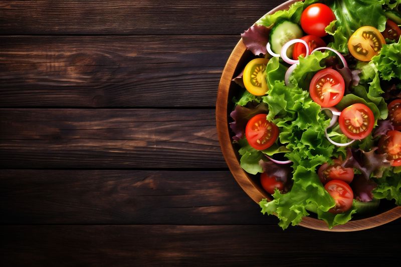 background vegetarian dark vegetable dish food healthy fresh green diet salad. Generative AI.