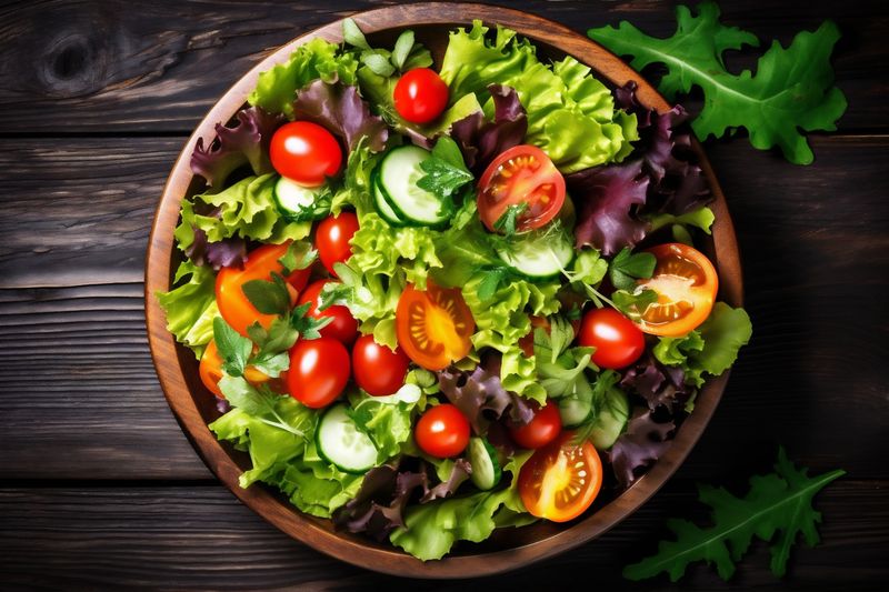 background diet fresh vegetarian food salad green natural dark healthy vegetable. Generative AI.