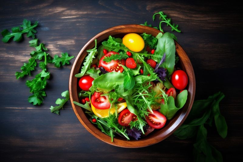 vegetarian rustic background vegetable dark fresh green food diet salad healthy. Generative AI.