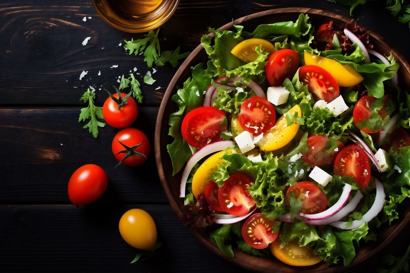 background green vegetable food diet fresh healthy vegetarian table salad dark. Generative AI.