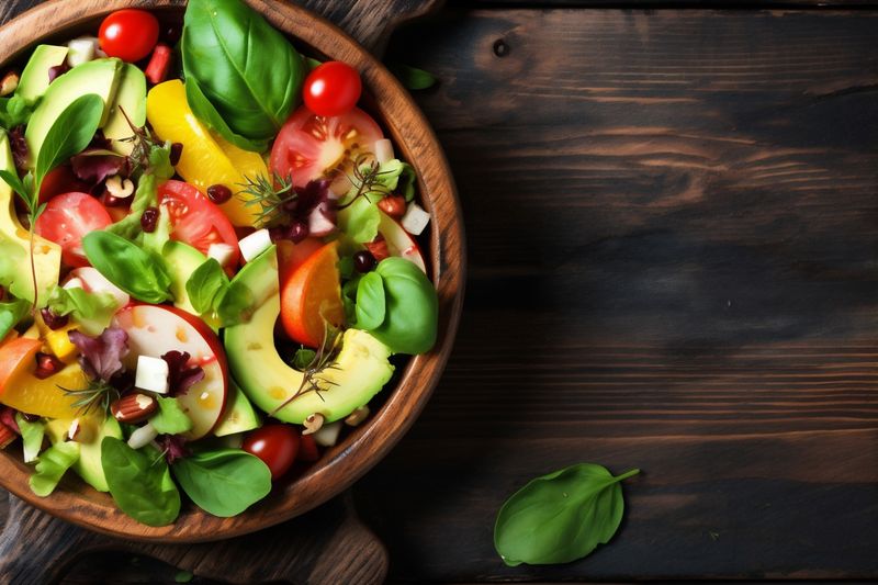 salad diet healthy vegetable food green dish fresh vegetarian dark background. Generative AI.