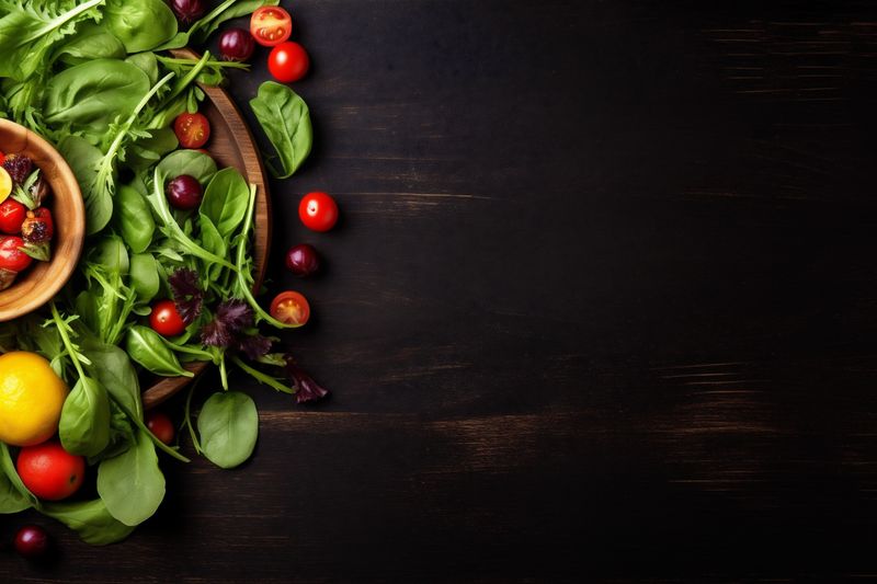 vegetarian healthy diet dark food salad background green fresh raw vegetable. Generative AI.