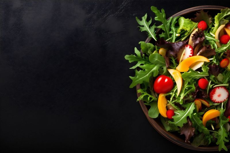 background vegetable green fresh diet vegetarian lettuce salad healthy food dark. Generative AI.